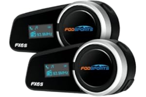 FODSPORTS Motorcycle Bluetooth Headset Communication System FX6S Universal Intercom Helmet with LED Screen - Connect Up to 6 Riders, Voice Command, for ATV and Dirtbike - 2 Pack