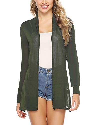 Abollria Womens Casual Long Sleeve Open Front Cardigan Sweater(Army Green,L)