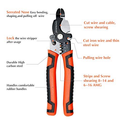 Jinfeng 8 inch Wire Stripper and Wire Cutters,Cable Cutter Multi-function Hand Tool - Thumbnail 2