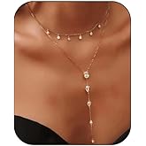 MAIYIDACK 14k Gold Plated/Silver Y - Shaped Pendant Necklace, Trendy Layered CZ Beaded Chain Drop Choker for Women, Dainty O - Chain Minimalist Jewelry, Elegant Gift Option