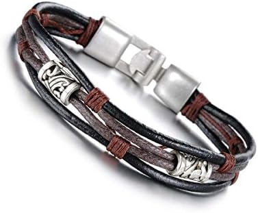 Ourjewellery Mens Vintage Genuine Leather Bracelet Bangle Braided Rope Wrist Band (Silver)