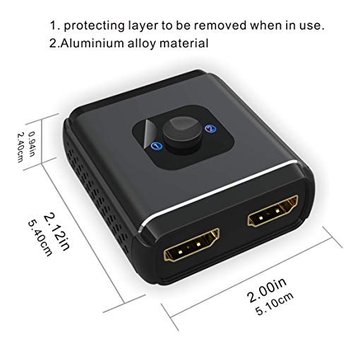 HDMI Switch HDMI Splitter, Wenter Aluminum HDMI Switcher Bidirectional 2 in 1 Out or 1 in 2 Out Manual HDMI Switcher Supports HD 4K 3D for HD TV/Blu-Ray Player/Fire Stick/Xbox / PS3 / PS4 - Thumbnail 4