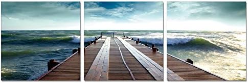 SLS Vision. Ocean Dock. 60 x 20 inches. Ready to Hang. Contemporary Art, Modern Wall Decor, 3 Panel Commercial Grade Machine Framed Giclee Canvas Print. Home Decoration Painting. A1021L