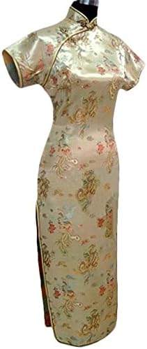 CK sky Women's Chinese Satin Long Cheong-sam Qipao Evening Dress 6X-Large Gold