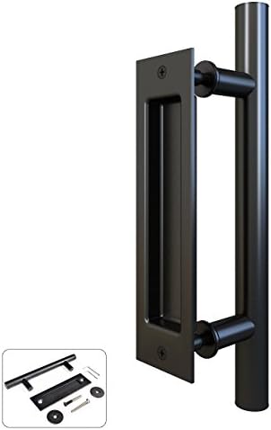 Pull and Flush Door Handle Set 12" in Black Sliding or Wood Barn Door with Mount Screws Included