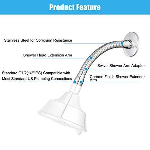 Adjustable Shower Head Arm with Flange,swivel shower arm adapter，6 Inch