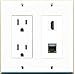 RiteAV - 15 Amp Power Outlet and 1 Port HDMI and 1 Port Shielded Cat6 Ethernet Decorative Type Wall Plate - White