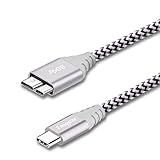 USB C to Micro 3.0 Cord, 1 Pack Fasgear Nylon Braided Metal Connector Type C 3.0 to Micro B Cable 3ft, Fast Charge Sync Compatible with Toshiba Canvio, Galaxy S5 Note 3 and More (Gray)