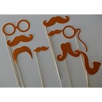picwrap Orange Mustache Party Photo Booth Party Props Mustache on a Stick Birthdays 9PC