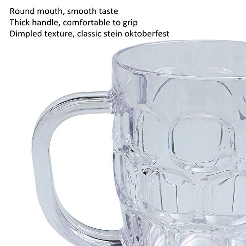 Plastic Beer Mugs, 20 oz Dimple Stein German Beer Mug, Dimpled Beer Tankards with Large Handle