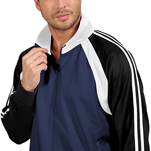 Sun Lorence Men's Athletic Running Tracksuit Set Casual Full Zip Jogging Sweat Suit NavyBlack Small