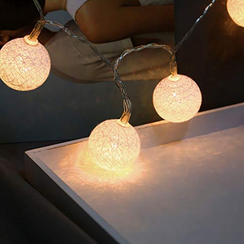 Akabsh Cotton Ball Fairy String Lights 20 LED Cotton Remote Control String Lights Decor String Lamp for Party Home Room