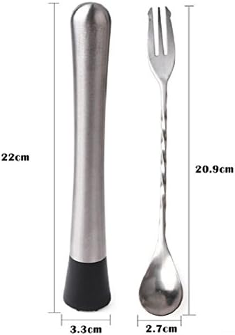 Hourong 1Pcs Set Stainless Steel Cocktail Picks Stirrer Swizzle Sticks And Fork Drink Mixer Bar Puddler Muddler Stirring Mixing Sticks Bar Tool