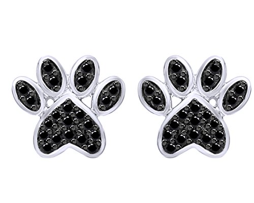 Natural Diamond Paw Print Stud Earrings 