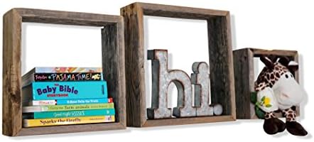 Set of 3 - 100% USA Reclaimed Upcycled Barnwood Open Shadow Box shelves Farmhouse Natural Rustic Shelves Unique Primitive Decor USA Handbuilt Antique Vintage style Wall mounted WEATHERED GREY