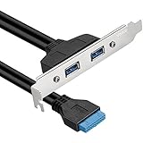 VIMVIP Dual USB 3.0 Female Back Panel to Motherboard 20pin Cable with PCI Bracket 50cm