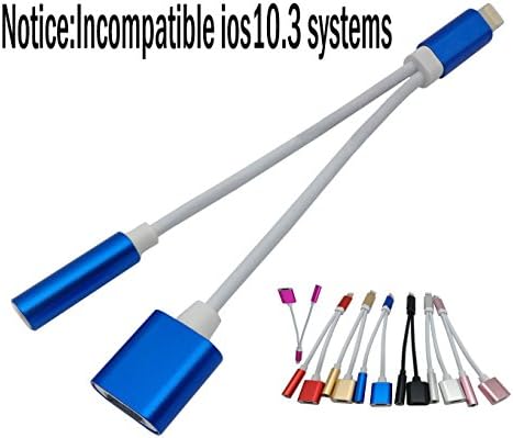 2in1 Lightning Charging Cable 3.5mm Aux Headphone Adapter and Lightning Charging Port Extension Cable for iPhone 7/7 Plus or Apple Devices Blue Not Support IOS10.3 Systems
