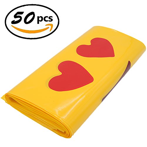 Cevinee 50PC Glossy Merchandise Bags, Handy Retail Shopping Bags, Cute Party Favor Bags - Emoji in Love - No Gusset - Die Cut Handle - 9" x 12" - 2.0 Mil, Yellow