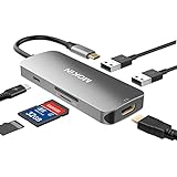 USB C HDMI Adapter for MacBook Pro 2018/2017/2016, 6 in 1 USB-C to HDMI Output, SD+MicroSD Card Reader and 2-Ports USB 3.0 with USB-C Power Pass-Through Port (USB-C to 2USB+SD/TF+HDMI+PD)