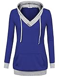Timeson Women's V-Neck Long Sleeve Pullover Hoodies with Kangaroo Pocket