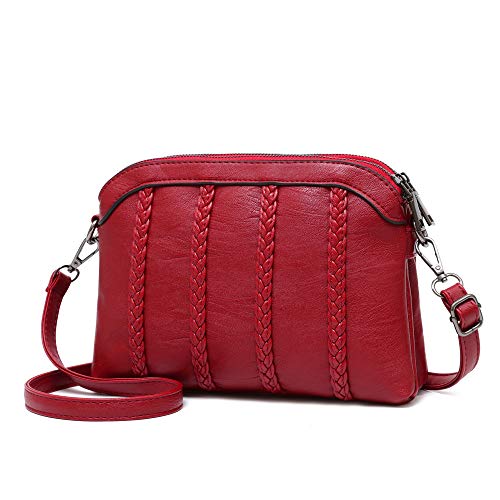 Crossbody Bag for Women Small Leather Phone Purse Wallet Shoulder Bag Trendy Ladies Wristlet Clutch(Red)