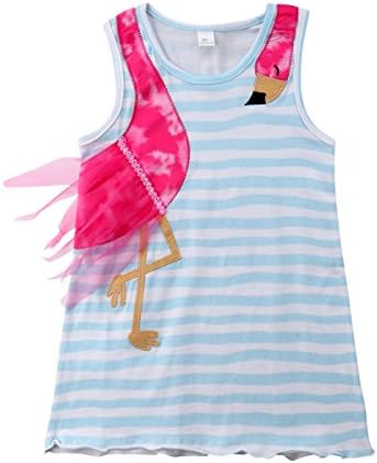 Baby Kids Toddler Girls Flamingo Patchwork Striped Dress Sleeveless Casual Princess Clothes Outfit