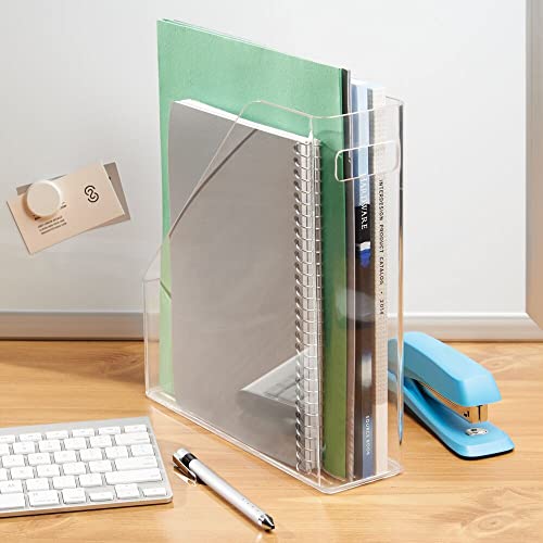 mDesign Plastic Slim Vertical File Folder Storage Organizer Bin with Handle, Hold Notebooks