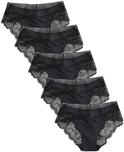 Seasment Knickers for Women Bikini Underwear Mide Rise Lace Briefs Pack of 5