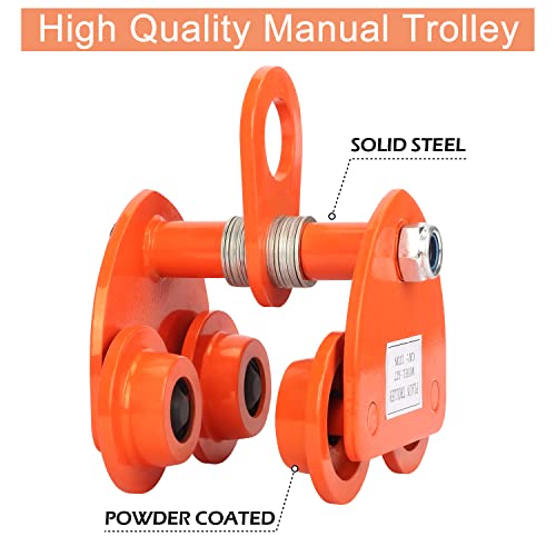 Foriy 1 Ton /2200 LBS Heavy Duty Manual Trolley Capacity Plain Dual