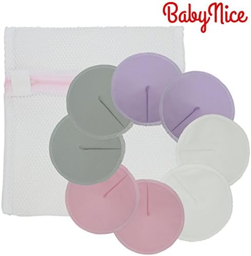 Baby Nice - Organic Nursing Pads with Laundry Bag – Washable, Reusable, Bamboo, Ultra Soft, Waterproof, Eco Friendly Breast Pads – Comfort Your Sensitive Skin – 8 pack ( 4 pairs)