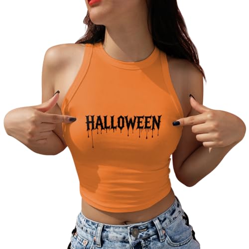 color cosplayer Women's Halloween Crop Top Sleeveless Tank Tops 3D Skeleton Skull Pumpkin Printed Tank Tops at Amazon