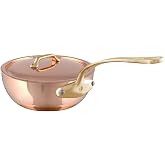 Mauviel M'Heritage 200 B 2mm Polished Copper &amp; Stainless Steel Chef Pan With Lid, And Brass, 3.7-qt, Made in France