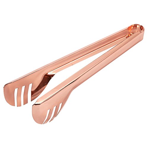 Salad Tongs - Stainless Steel Serving Tongs, Copper-Coated Metal Server Tongs For Pasta, BBQ, Appetizers, Pastries, Rose Gold - 9.25 X 2 X 2 Inches