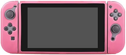 MennBir TPU Anti-Scratch Back Case for Nintendo Switch Ergonomic Accessories Skin With Joy-Con & Thumb Grips , Soft Protective TPU Cover Case Crystal Clear Shock(Pink)