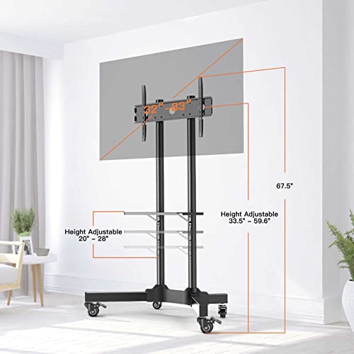 Perlegear Rolling TV Stand For 3283 Inch Screens Up To 132 Lbs, Height