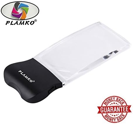 Plamko - Rectangular Magnifying Glass- Large Viewing Area Ideal for Reading Small Prints & Low Vision - LED Light Handheld Reading Magnifier [Energy Class A++]