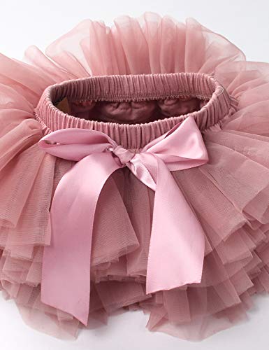 Baby Girls Tutu Bloomers Diaper Cover Cotton Tulle Bloomers and Headband Set Bean Sand 6-12 Months