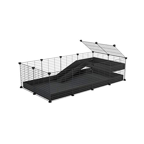 C&C Cage for Guinea Pig 4x2 with Loft Ramp by KAVEE Black