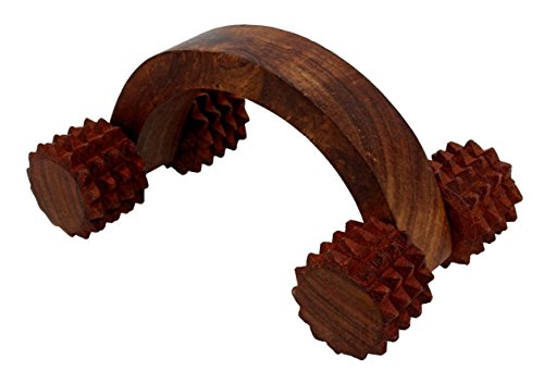 Store Indya Wooden Wheel Massager for Pain & Stress Relieving Handcrafted Acupressure Tools, 6" L X 3" W X 3" H