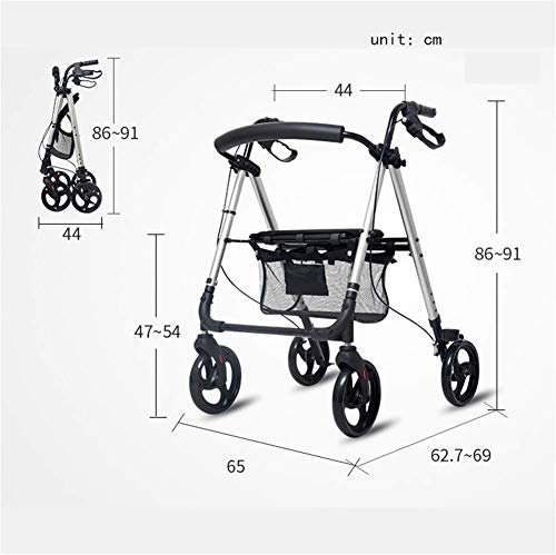 LMEIL 4 Wheel Walker/Rollator with Loop Hand Brakes Foldable Lightweight Four-Wheel with Seat Cushion and Shopping Basket, Elderly Walker, Adjustable Safety Frames