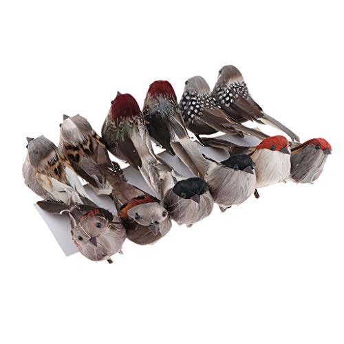 Fityle 12Pcs Artificial Christmas Xmas Feathered Birds Sparrow Tree Decoration Craft Ornaments