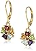 Amazon Collection 18k Yellow Gold Plated Sterling Silver Heart Shaped Genuine Multi Gemstone Flower Leverback Dangle Earrings