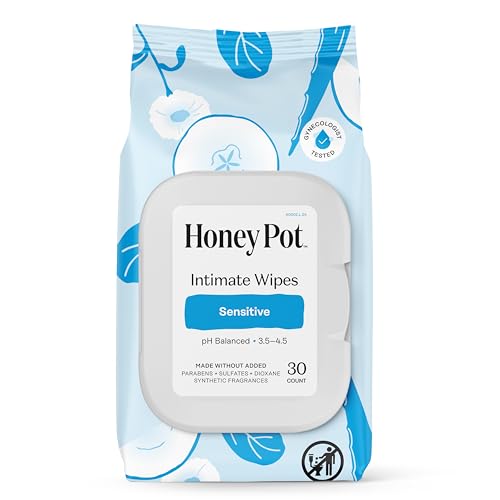 The Honey Pot Company - Feminine Wipes - Sensitive - pH Balancing, Herbal Infused Plant-Based Feminine Care for Sensitive Skin - Cleansing Wipes for Women - 30ct