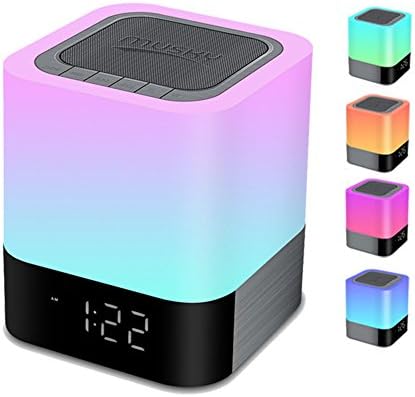 Night Light Bluetooth Speakers, Homeself Touch Sensor Bedside Lamp/MP3 Music Player Alarm Clock, Wireless Speaker with Lights, 48 RGB Multi-Color Changing LED lamp, Gifts for Women Men Kids (White)