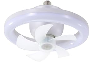 JAYNLT 8inch Ceiling Fans with Lights and Remote, Flush Mount Ceiling Fans with Light, 3000K-6500K Dimmable Fandelier LED Fan Light, White Bladeless Ceiling Fans with Lights for Bedroom