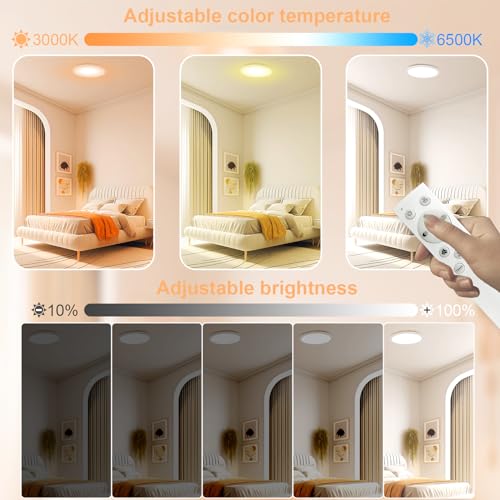 RGB Lampara de Techo, 30CM Lámpara de Techo LED con Control Remoto, ultrafina Luz de techo inteligente 3000K 4500K 6500K brillo regulable, para dormitorio, salón, habitación infantil,cocina (30W)