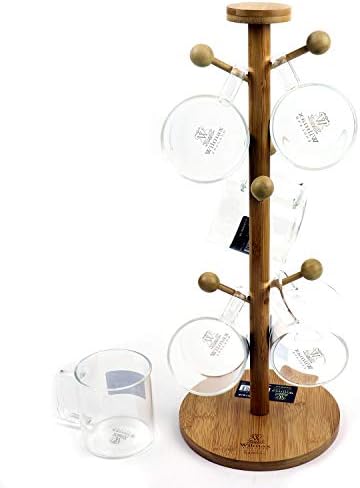 Wilmax Bamboo Stand WL-771016/A with 6 WL-888604/A Thermo Glass Cups 7 Ounce