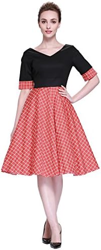 Heroecol Vintage 1950s 50s Dress Style Retro Rockabiily Cocktail V Neck Splice