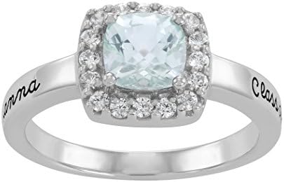 Reflection Simulated Birthstone Engraved Women's High School Class Ring, Sterling Silver
