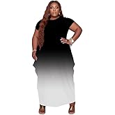 Tycorwd Women's Plus Size Casual Maxi Dresses Short Sleeve Loose Beach Dress Sundress with Pockets